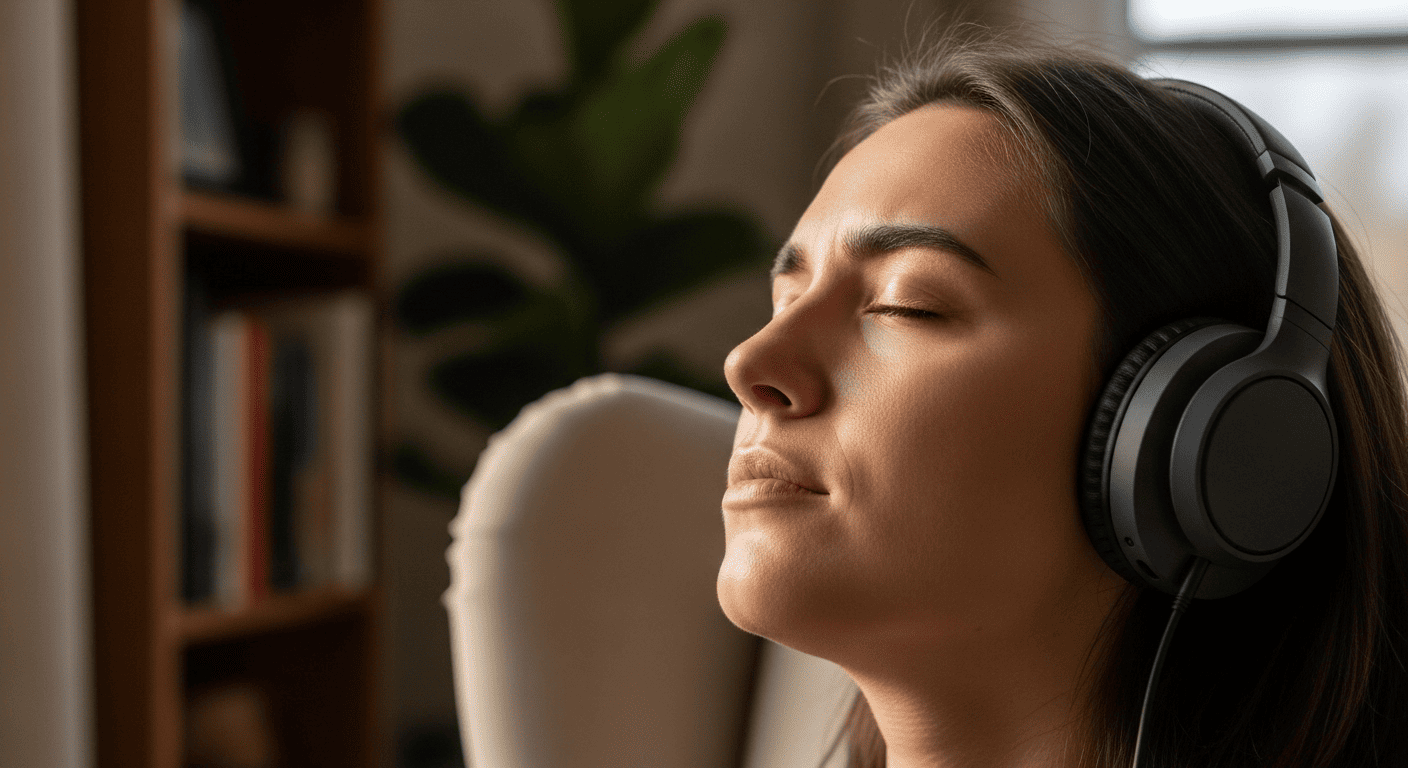 Person listening to music with headphones